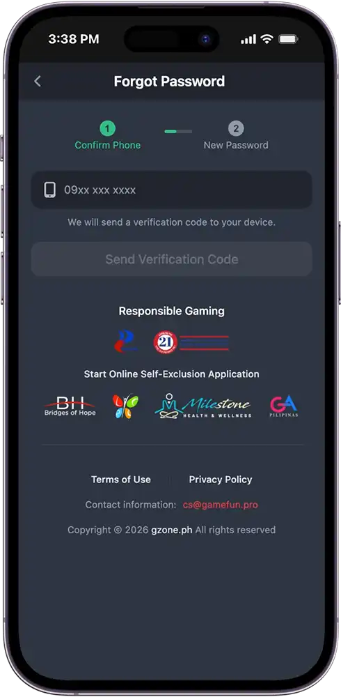 Enter Your Registered Mobile Number to Receive a Verification Code for GameZone Login Password Reset
