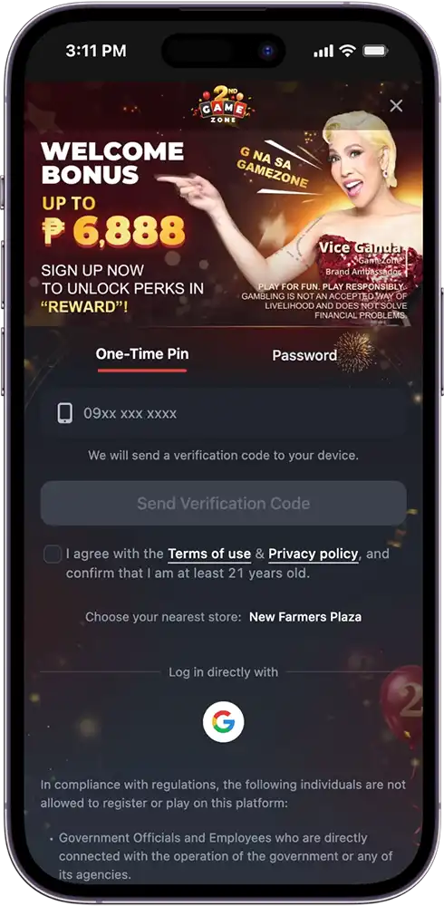 GameZone Register via One-Time Pin Enter Your Mobile Number and Verify with OTP