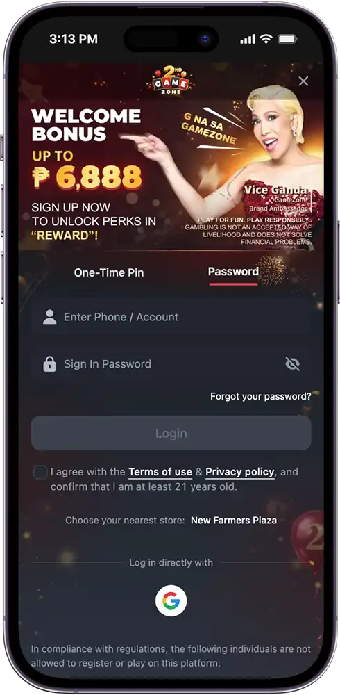 GameZone Register via Password Enter Your Mobile Number and Create a Secure Sign-In Password