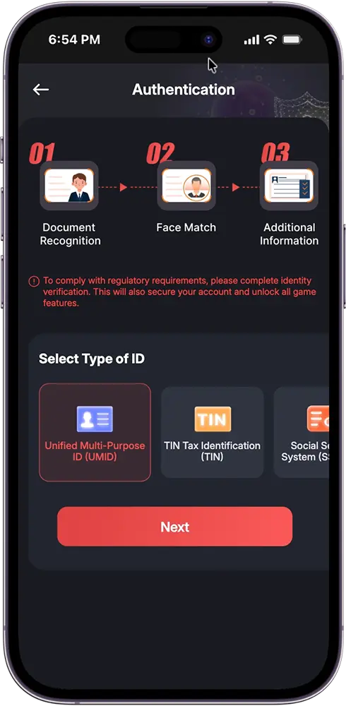GameZone eKYC Verification Choose Your Valid ID